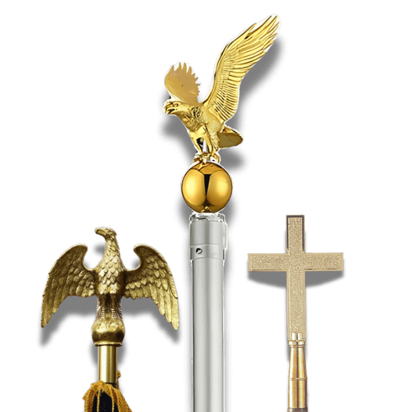 Eagle and cross finials displayed prominently