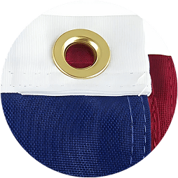 Brass grommet on tricolor flag fabric