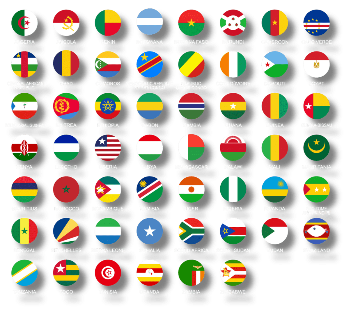 Round icons of African countries' flags