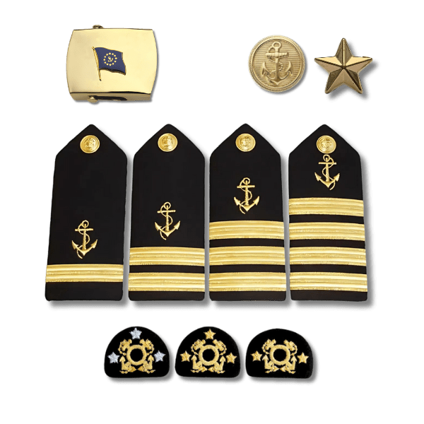 Navy insignia and epaulettes on black background