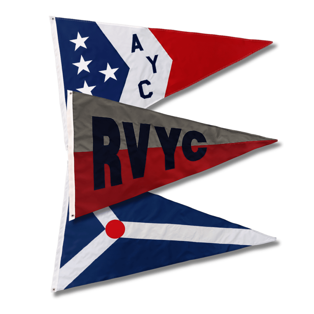 Three nautical pennants on black background