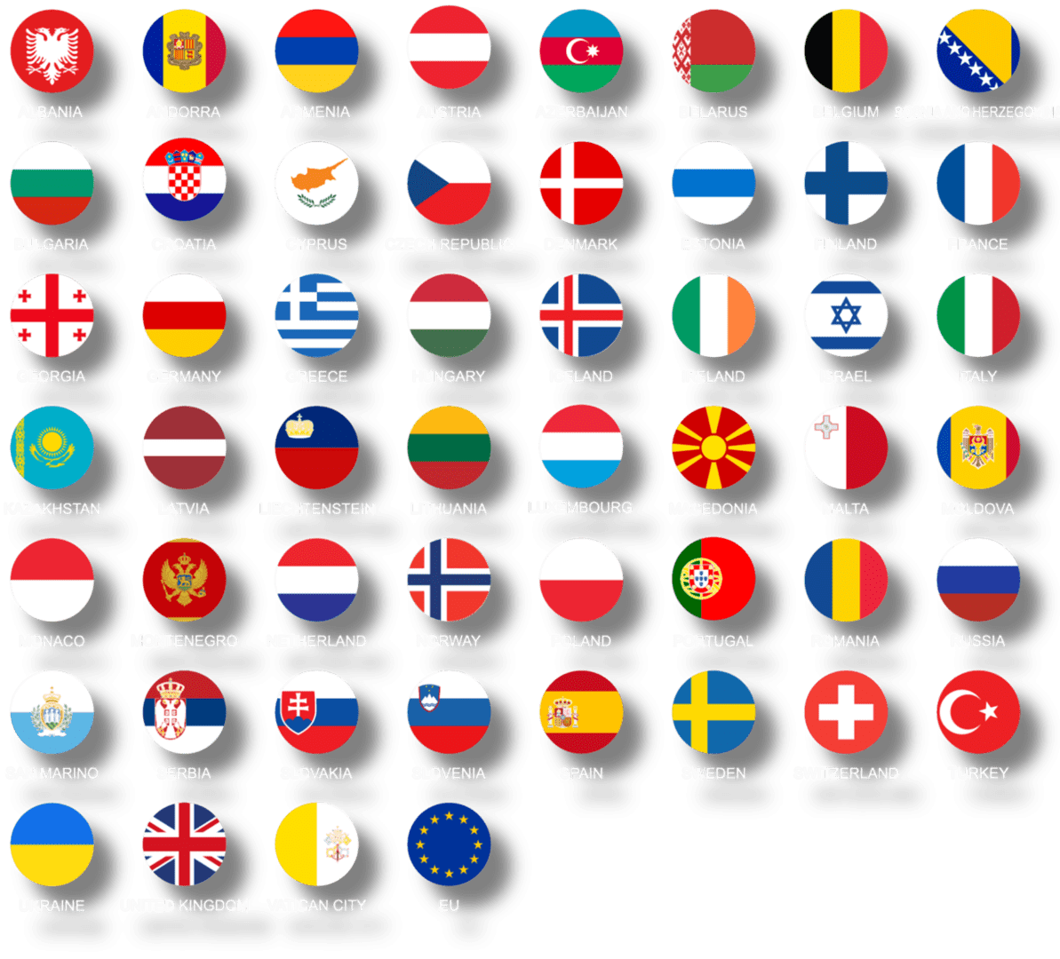 Flags of various European nations displayed