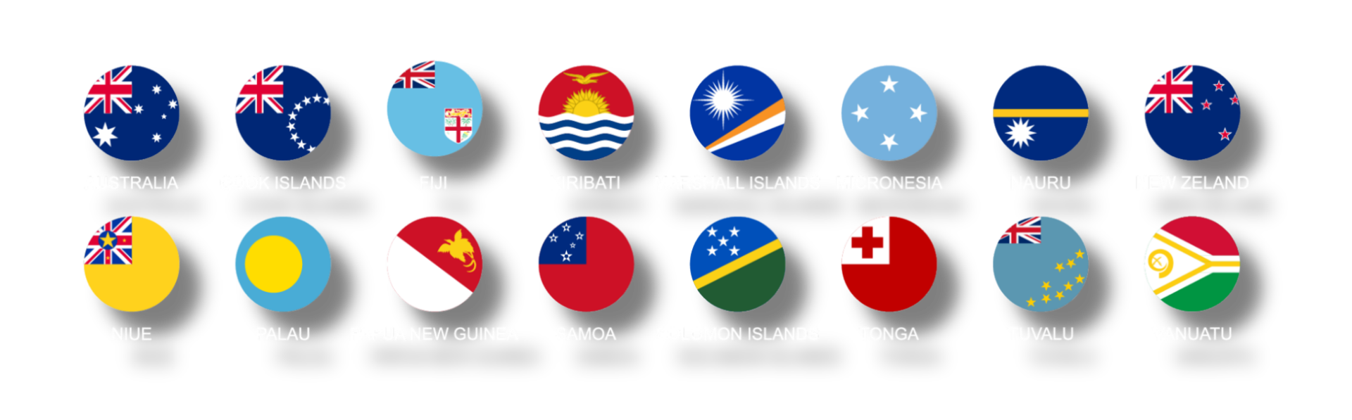 Circle icons of various Pacific country flags