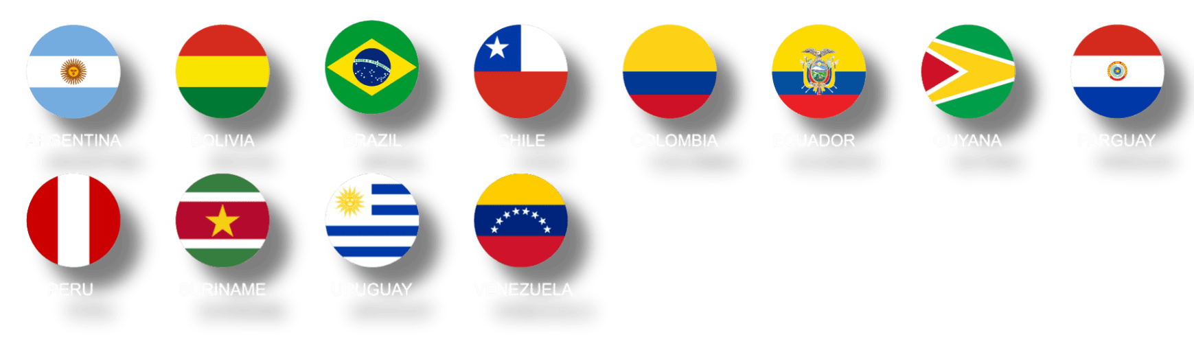 Flags of Argentina, Brazil, Chile, and others