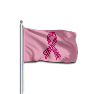 Pink breast cancer awareness flag with ribbon
