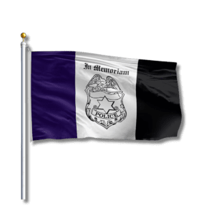 Police memorial flag with badge and inscription
