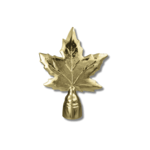 Gold maple leaf finial on black background