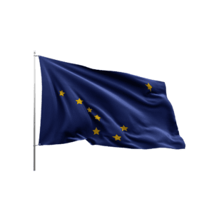 Alaska state flag waving on pole
