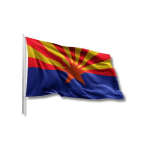 Arizona state flag waving against black background