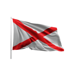 Waving Alabama state flag on black background