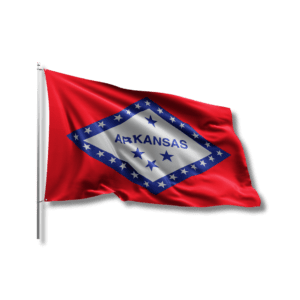 Arkansas state flag waving on pole