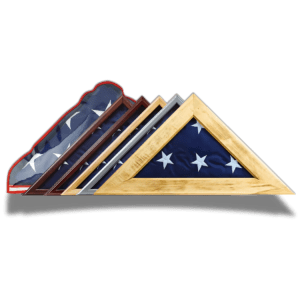 Folded American flag in triangular display cases