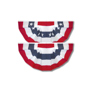 Two red, white, and blue bunting banners