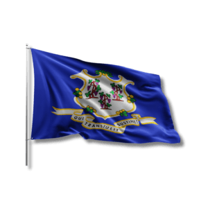 Waving Connecticut state flag on pole