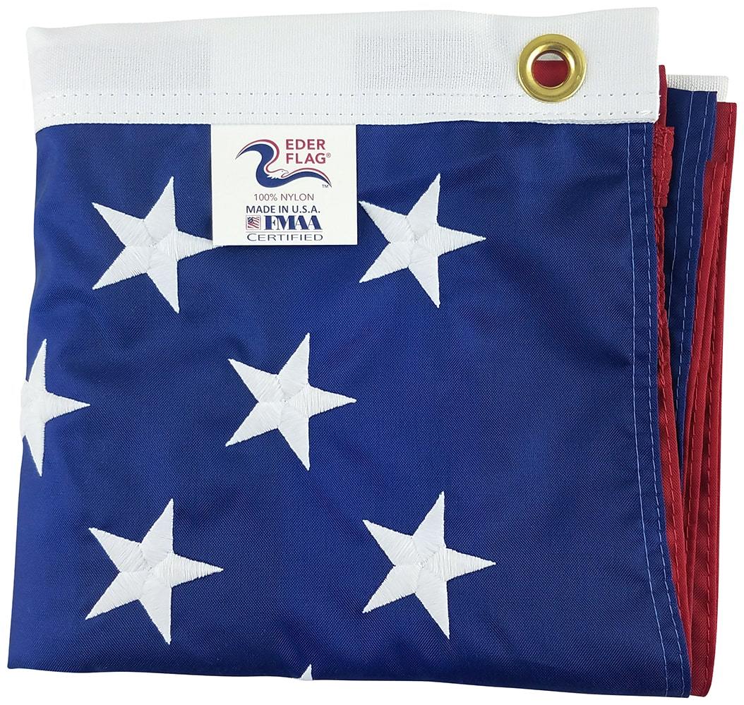 Folded American flag showing stars and grommet