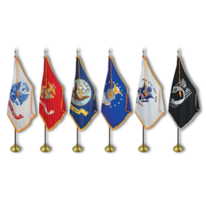 U.S. military service flags on stands
