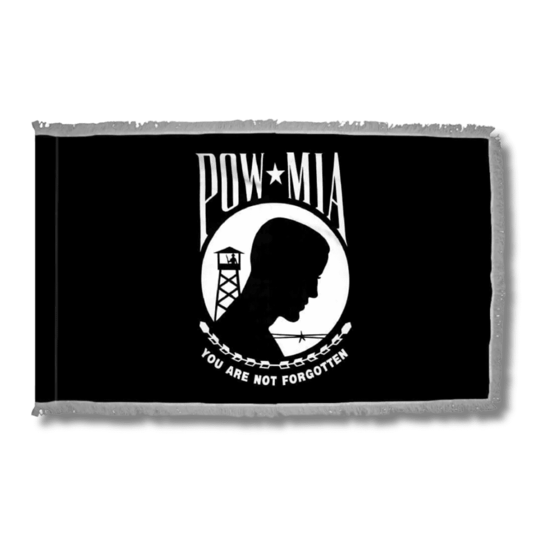 POW-MIA flag with silhouette and watchtower
