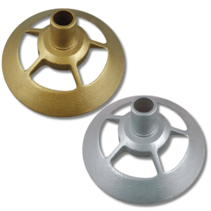 Gold and silver metal circular pipe flanges